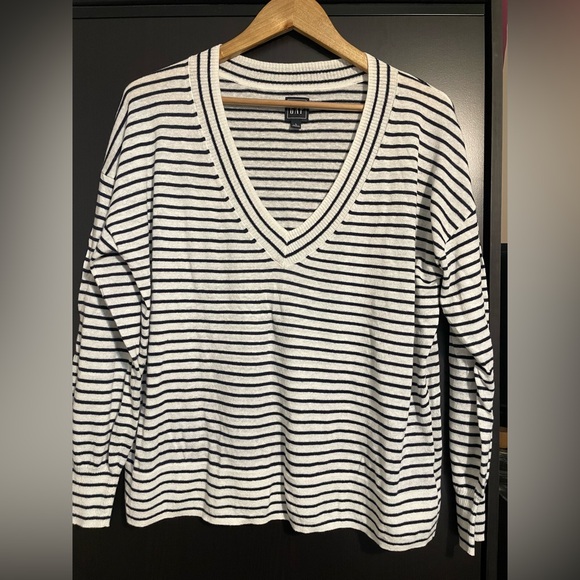 GAP Sweaters - GAP Black and White Striped V-Neck Sweater